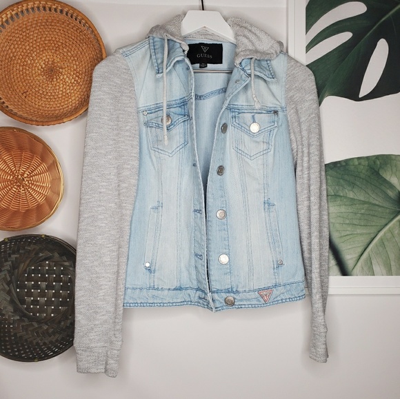 guess jean jacket with hoodie